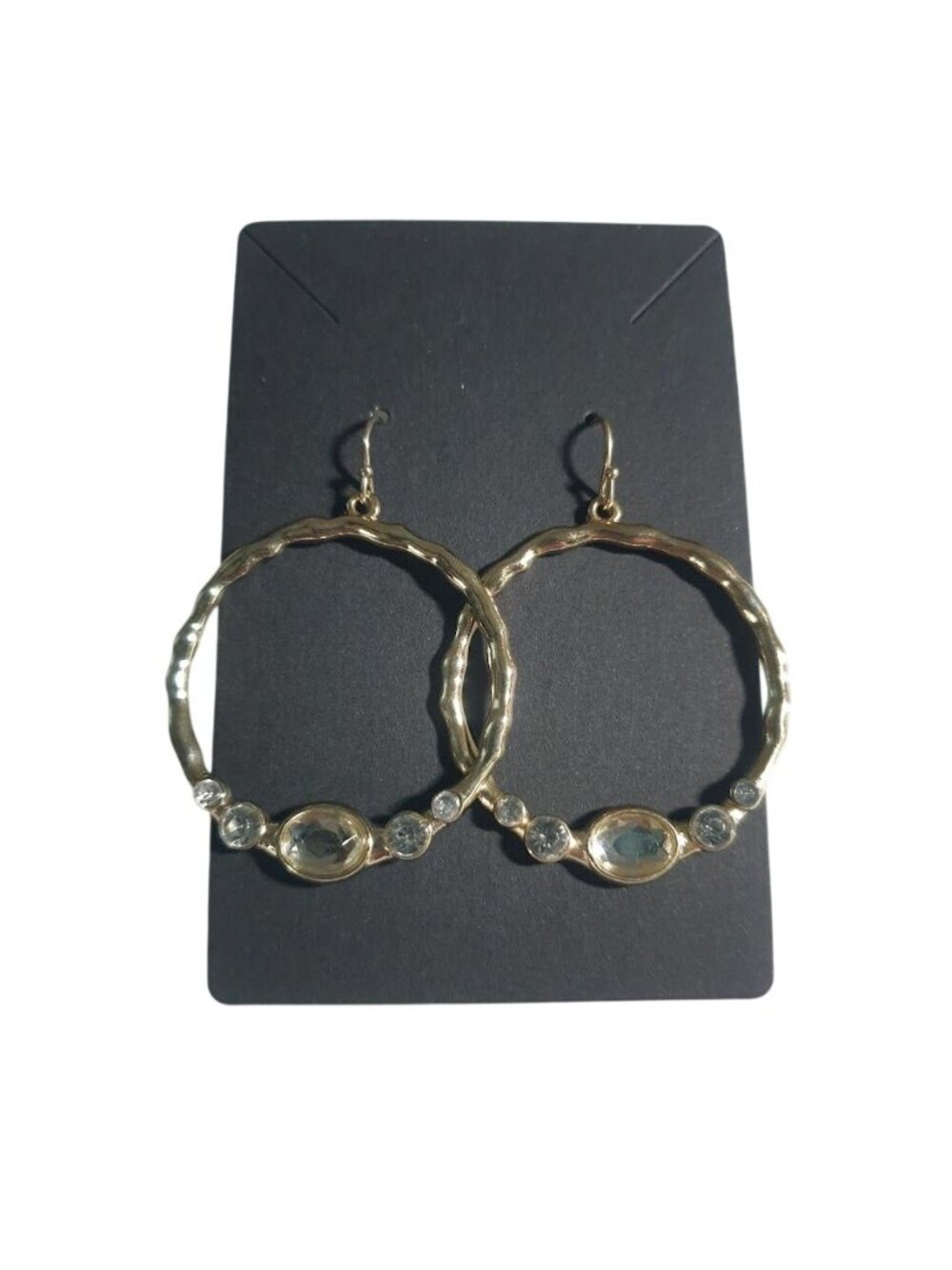 Silver Tone Hoop Earring Clear Stone Accents Elegant Lightweight Fashion Jewelry